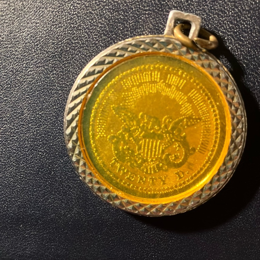 Vintage bicentennial coin charm, $20 Gold and Silver Coin replica Pendant